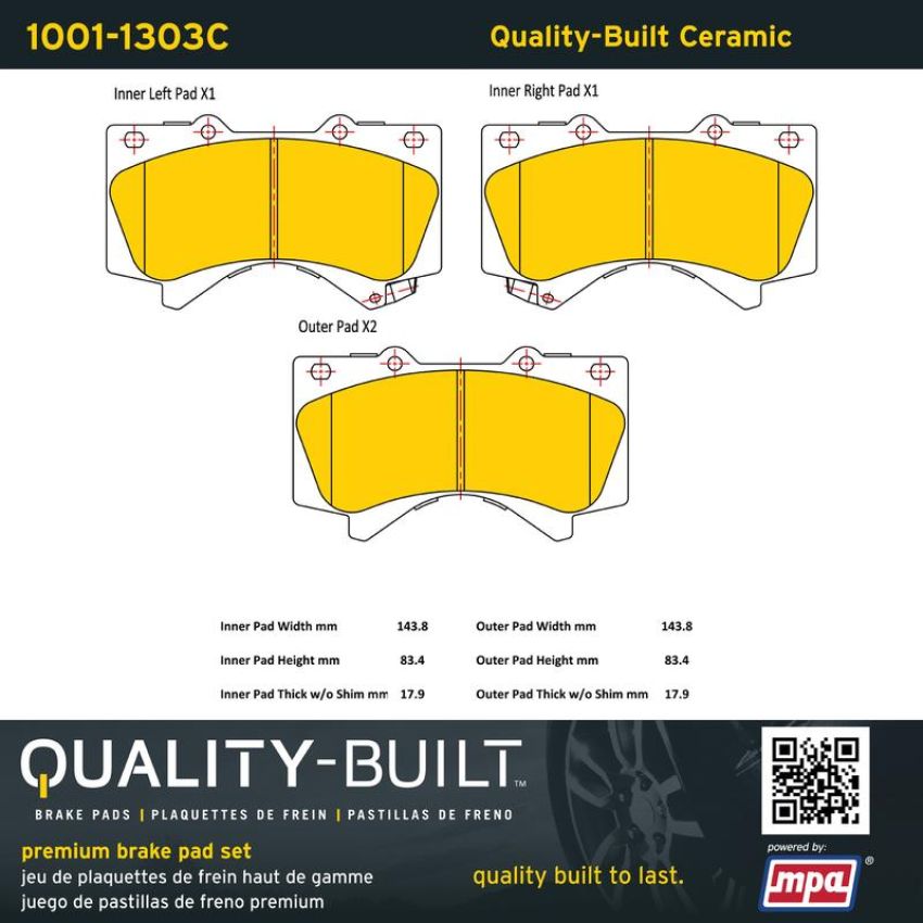 MPA 1001-1303C Quality-Built Premium Ceramic Brake Pads w/ Hardware