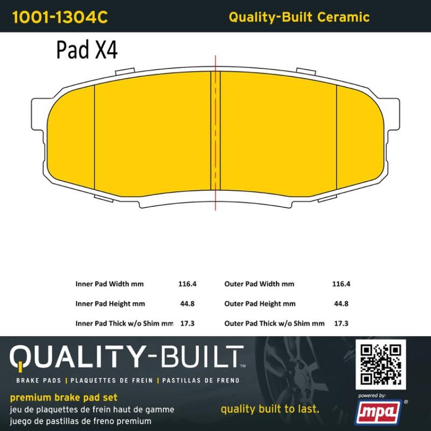 MPA 1001-1304C Quality-Built Premium Ceramic Brake Pads w/ Hardware
