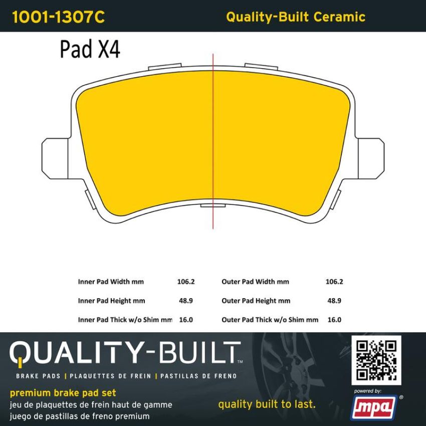 MPA 1001-1307C Quality-Built Premium Ceramic Brake Pads w/ Hardware
