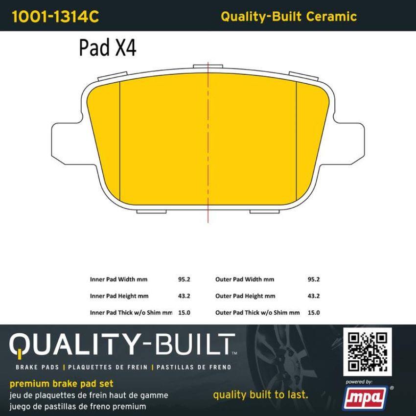 MPA 1001-1314C Quality-Built Premium Ceramic Brake Pads w/ Hardware