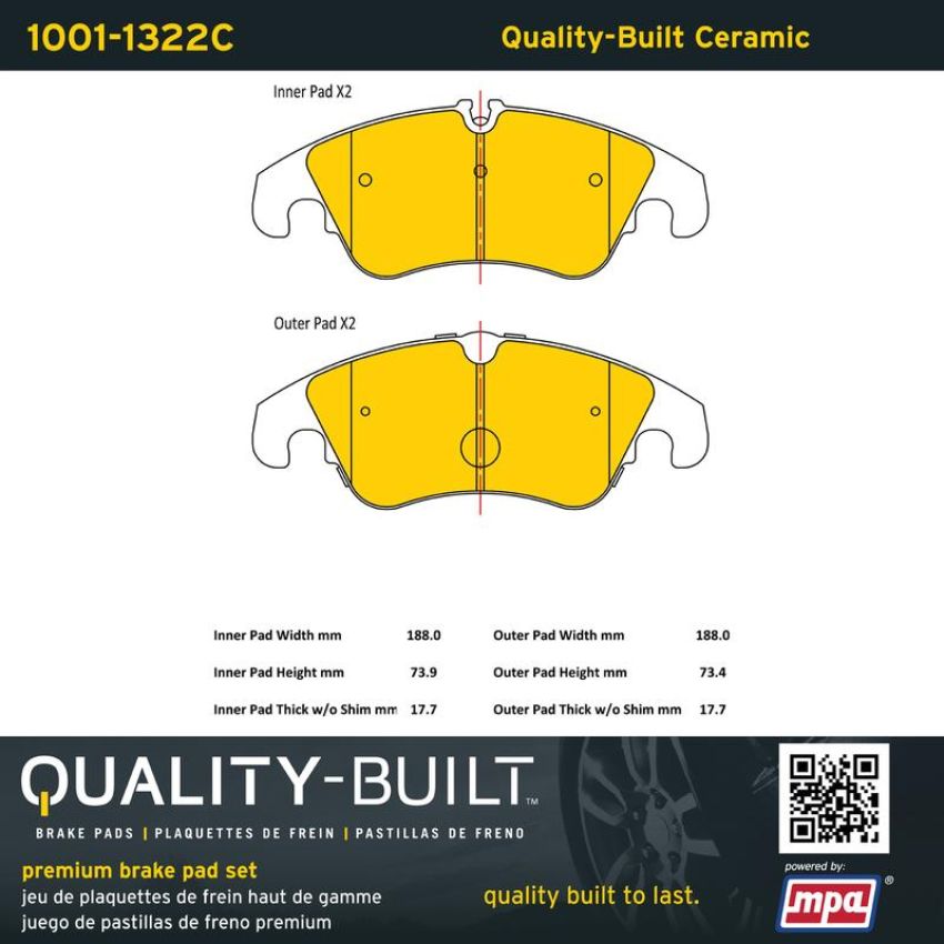 MPA 1001-1322C Quality-Built Premium Ceramic Brake Pads w/ Hardware