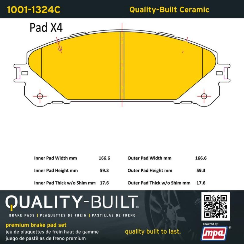 MPA 1001-1324C Quality-Built Premium Ceramic Brake Pads w/ Hardware