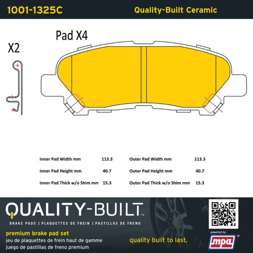 MPA 1001-1325C Quality-Built Premium Ceramic Brake Pads w/ Hardware