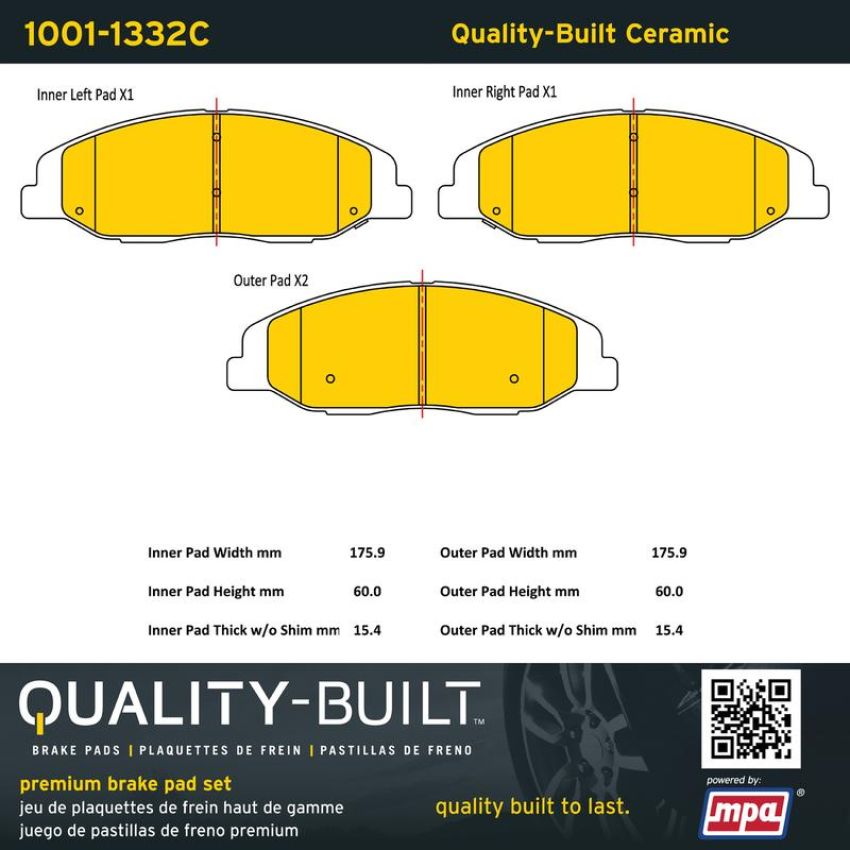MPA 1001-1332C Quality-Built Premium Ceramic Brake Pads w/ Hardware