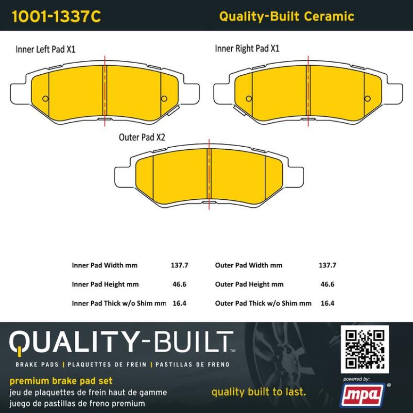MPA 1001-1337C Quality-Built Premium Ceramic Brake Pads w/ Hardware