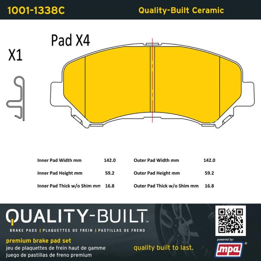MPA 1001-1338C Quality-Built Premium Ceramic Brake Pads w/ Hardware