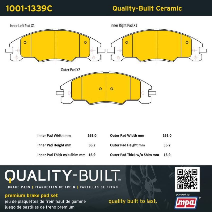 MPA 1001-1339C Quality-Built Premium Ceramic Brake Pads w/ Hardware