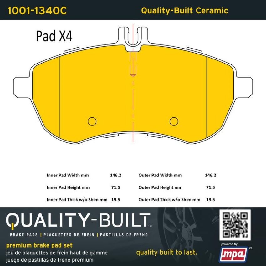 MPA 1001-1340C Quality-Built Premium Ceramic Brake Pads w/ Hardware