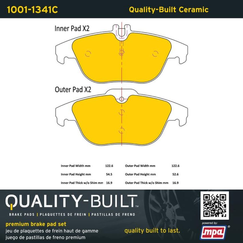 MPA 1001-1341C Quality-Built Premium Ceramic Brake Pads w/ Hardware