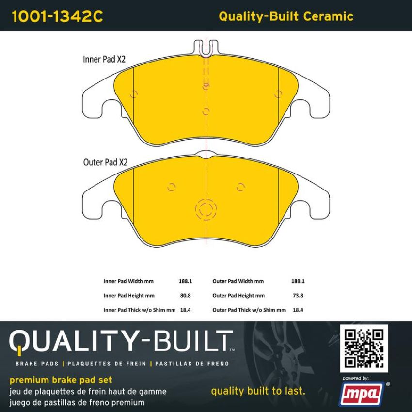 MPA 1001-1342C Quality-Built Premium Ceramic Brake Pads w/ Hardware