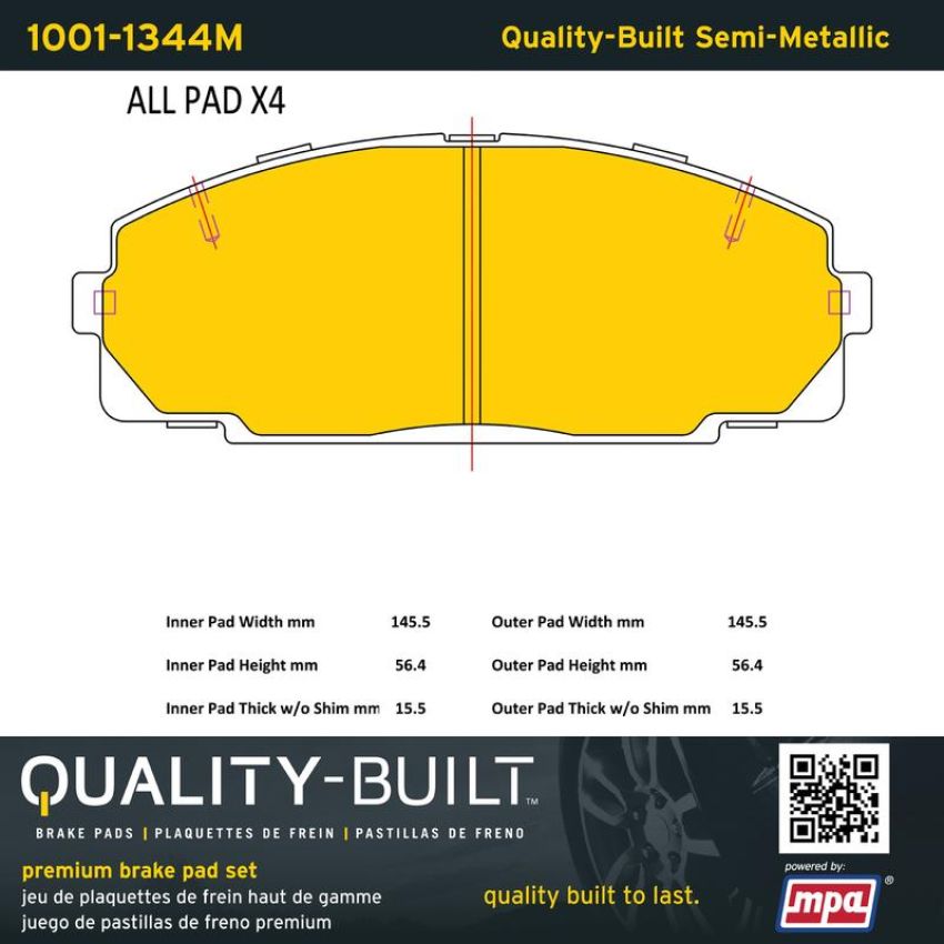 MPA 1001-1344M Quality-Built Premium Semi-Metallic Brake Pads