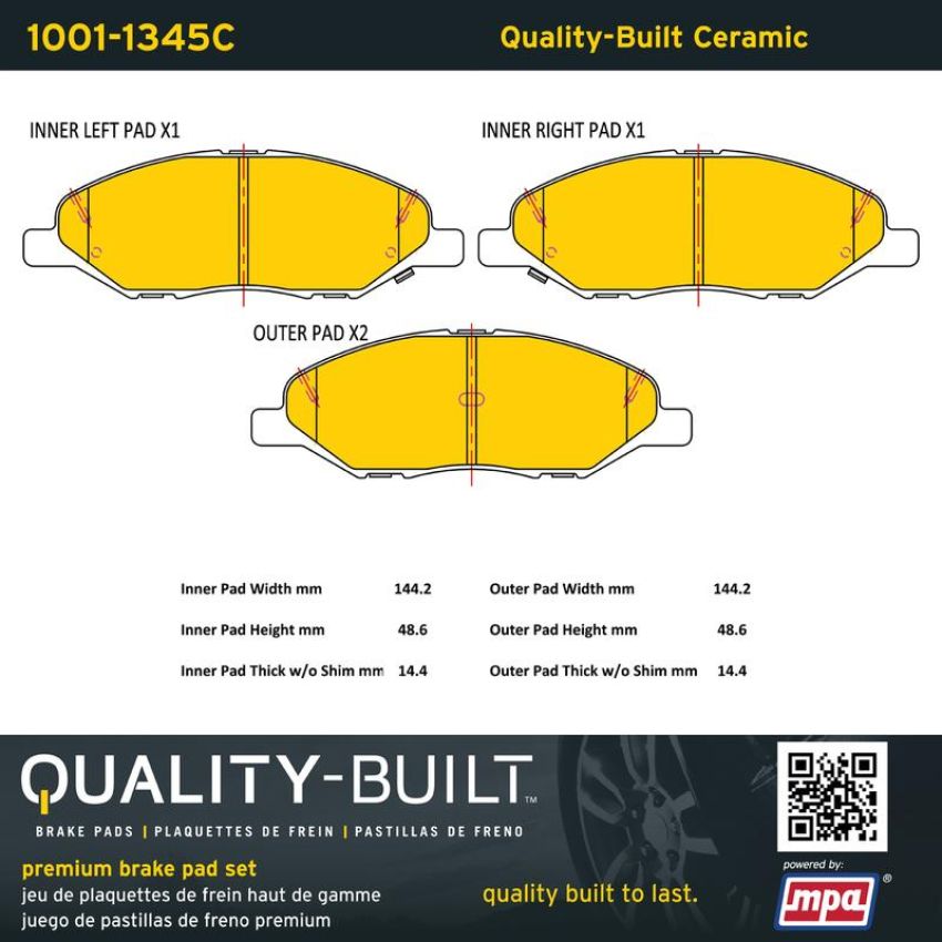 MPA 1001-1345C Quality-Built Premium Ceramic Brake Pads w/ Hardware