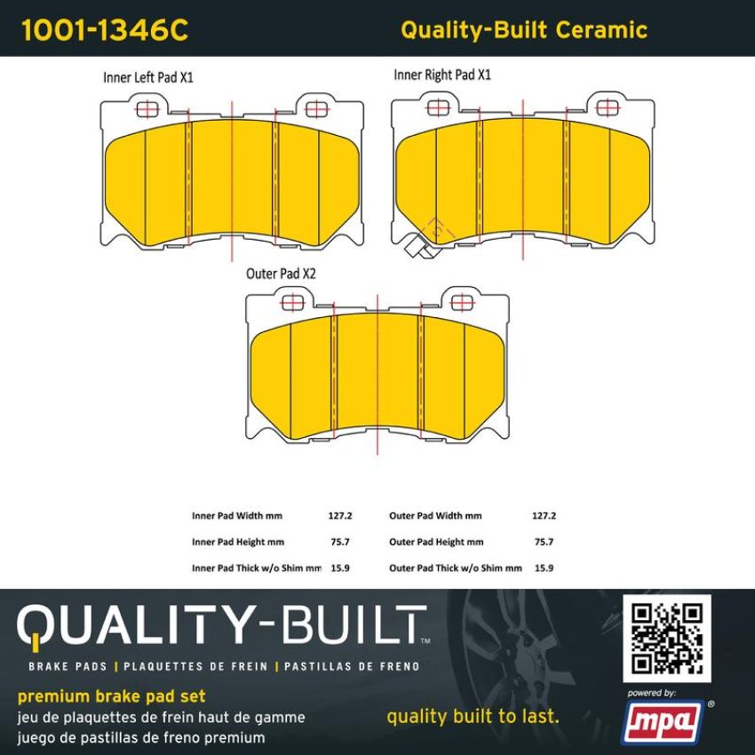 MPA 1001-1346C Quality-Built Premium Ceramic Brake Pads w/ Hardware