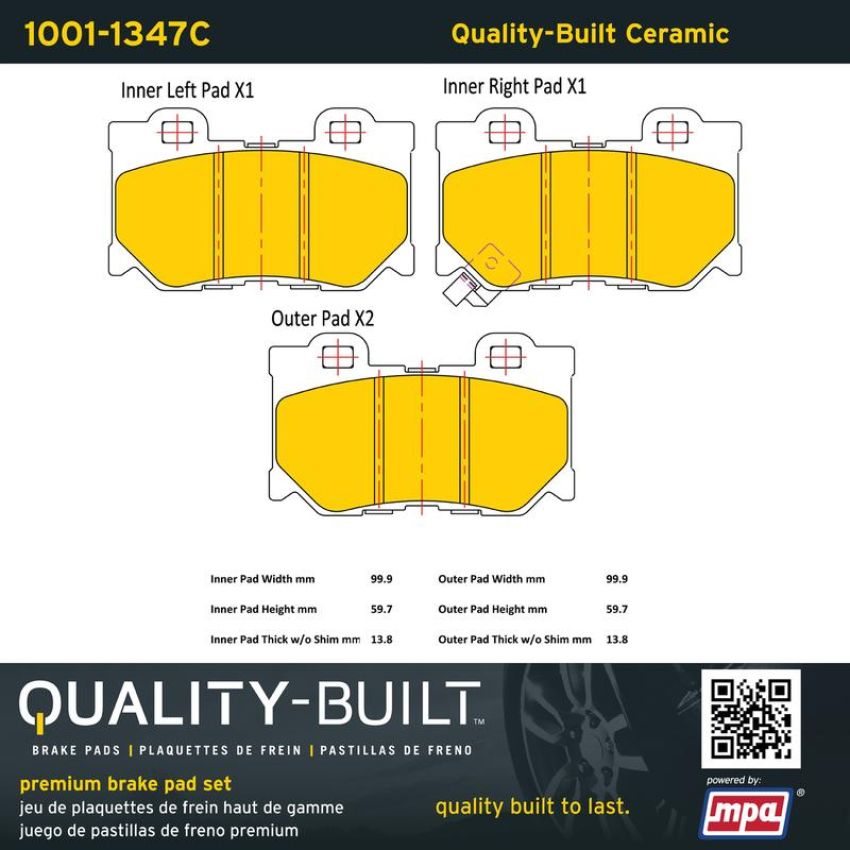 MPA 1001-1347C Quality-Built Premium Ceramic Brake Pads w/ Hardware
