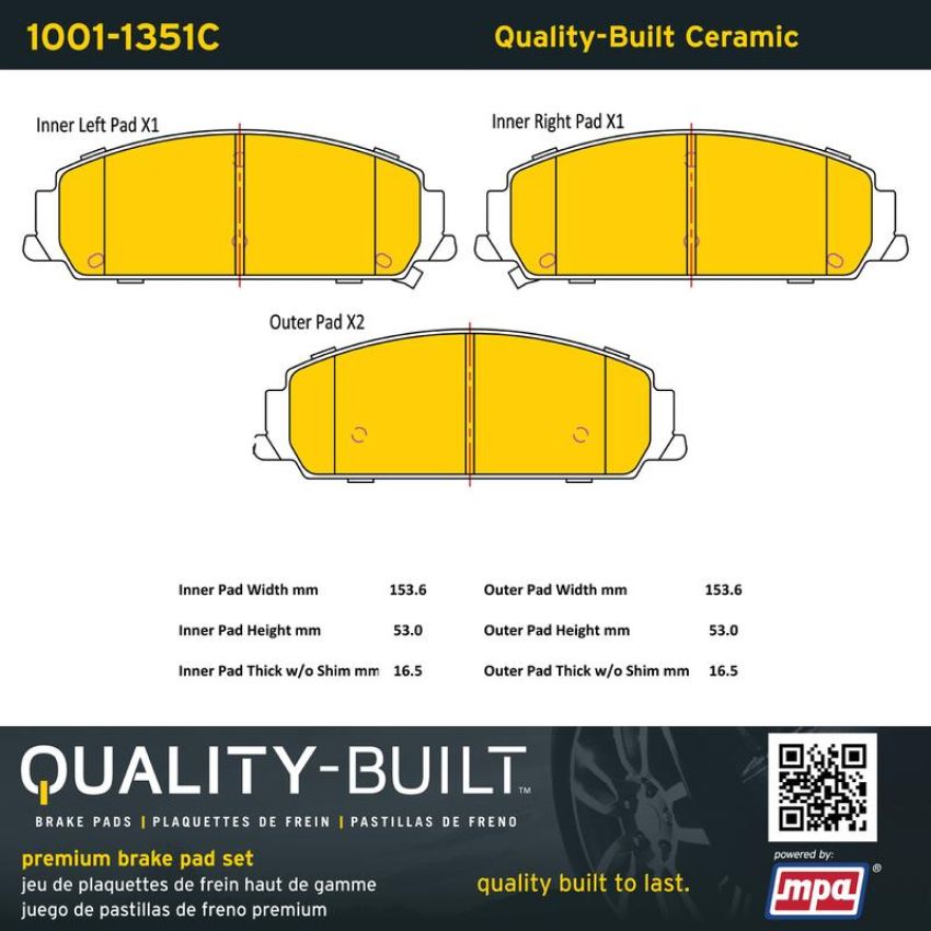 MPA 1001-1351C Quality-Built Premium Ceramic Brake Pads w/ Hardware