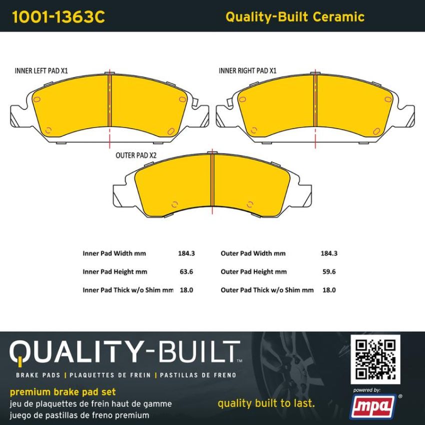 MPA 1001-1363C Quality-Built Premium Ceramic Brake Pads w/ Hardware