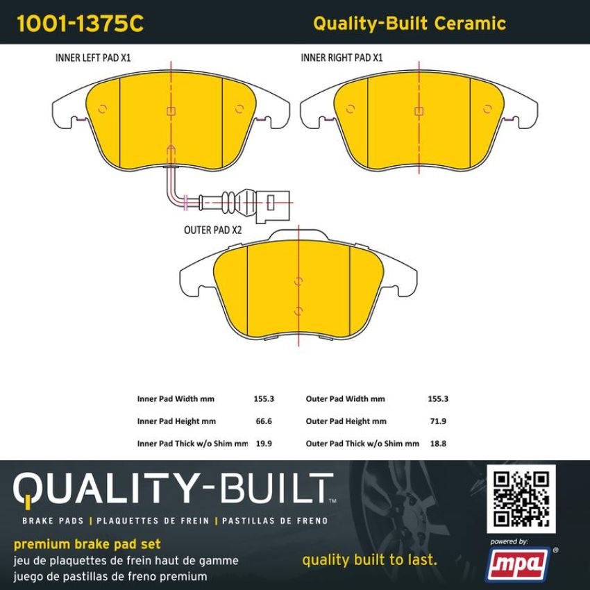 MPA 1001-1375C Quality-Built Premium Ceramic Brake Pads w/ Hardware