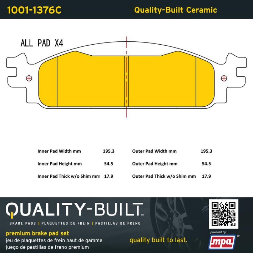 MPA 1001-1376C Quality-Built Premium Ceramic Brake Pads w/ Hardware