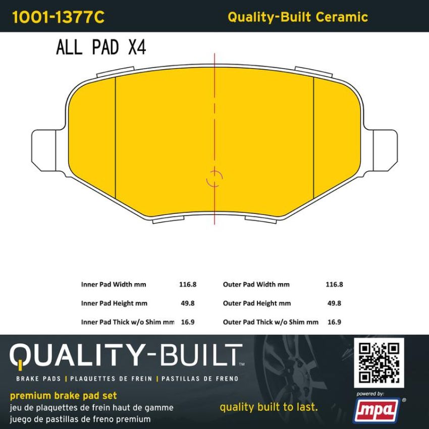 MPA 1001-1377C Quality-Built Premium Ceramic Brake Pads w/ Hardware