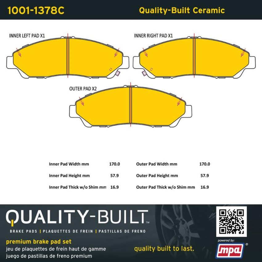 MPA 1001-1378C Quality-Built Premium Ceramic Brake Pads w/ Hardware