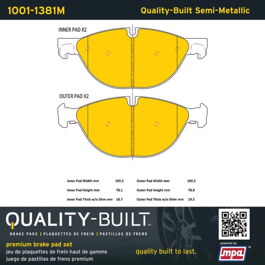 MPA 1001-1381M Quality-Built Premium Semi-Metallic Brake Pads
