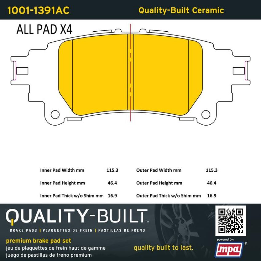 MPA 1001-1391AC Quality-Built Premium Ceramic Brake Pads w/ Hardware