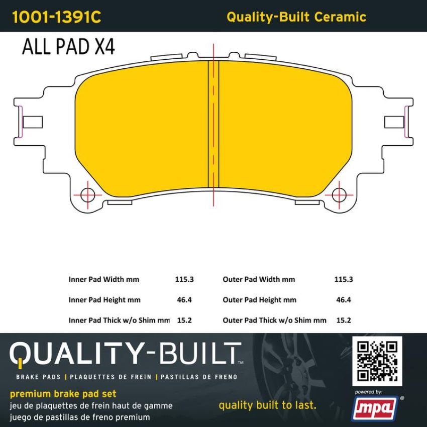 MPA 1001-1391C Quality-Built Premium Ceramic Brake Pads w/ Hardware