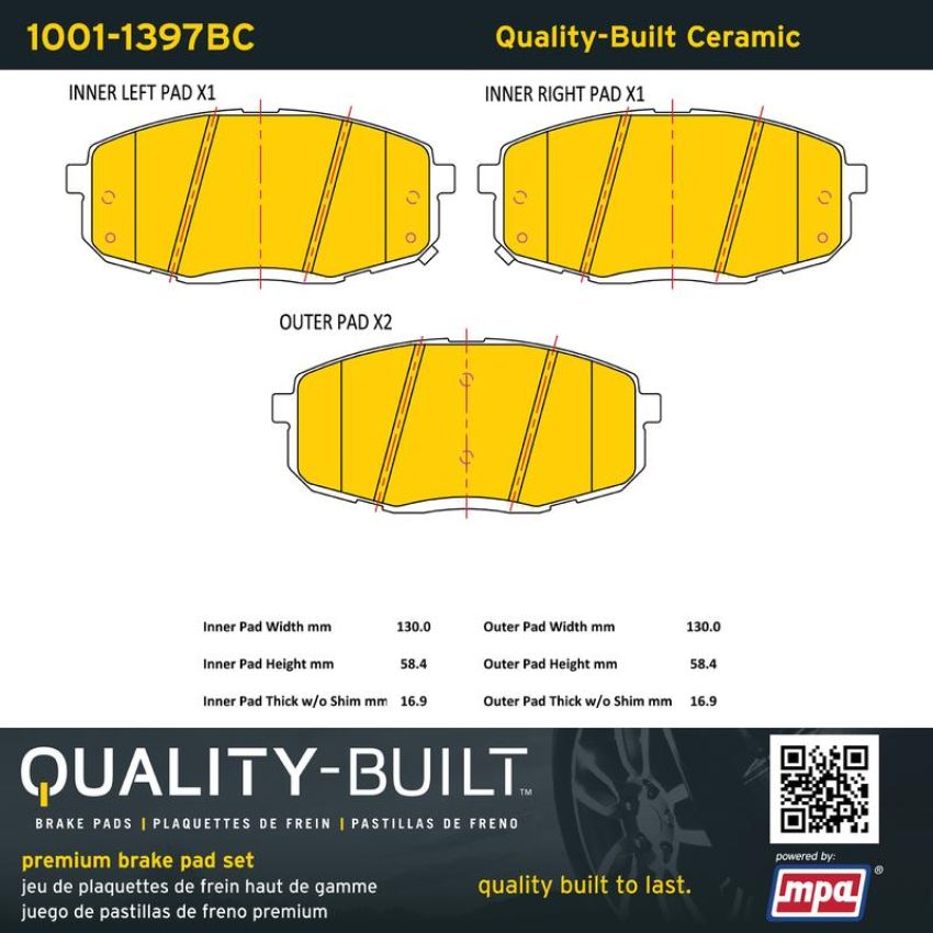 MPA 1001-1397BC Quality-Built Premium Ceramic Brake Pads w/ Hardware