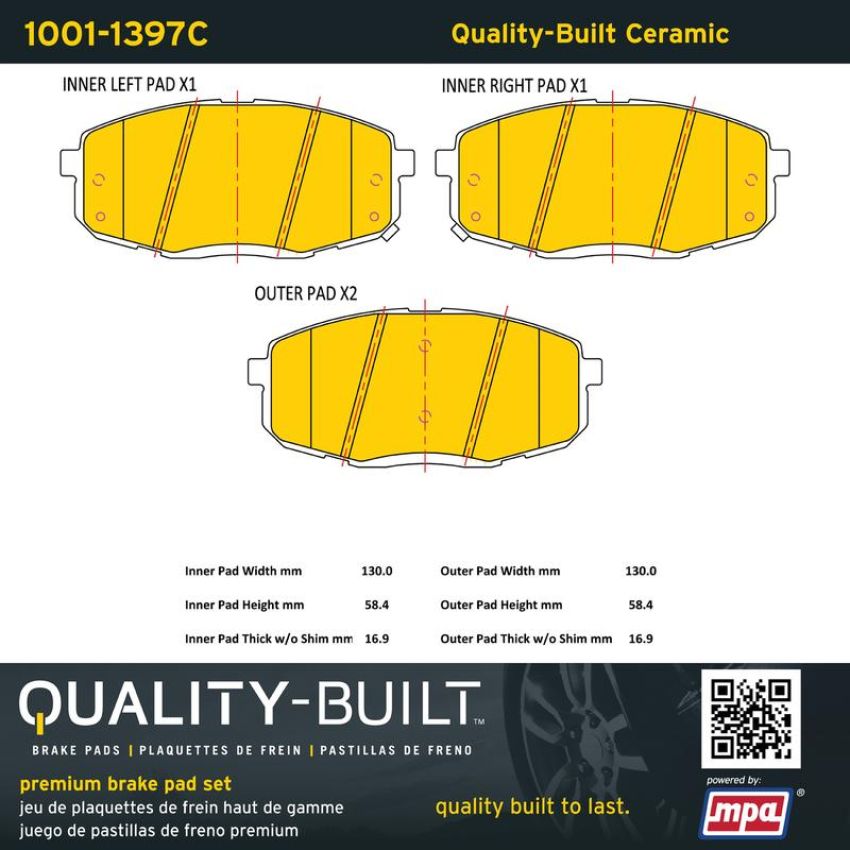 MPA 1001-1397C Quality-Built Premium Ceramic Brake Pads w/ Hardware
