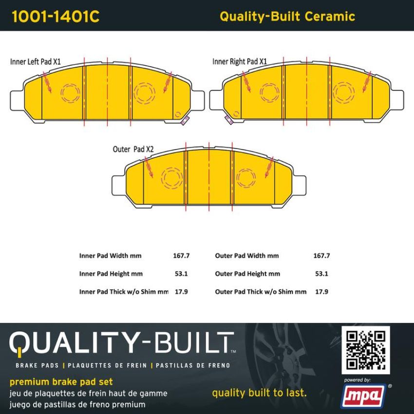 MPA 1001-1401C Quality-Built Premium Ceramic Brake Pads w/ Hardware