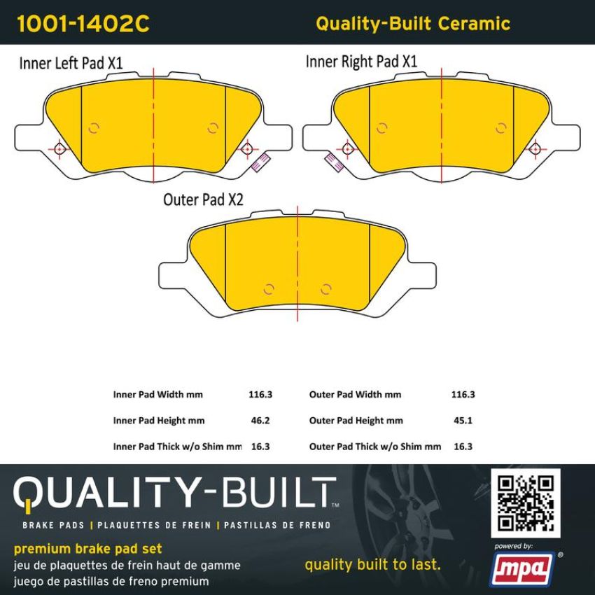 MPA 1001-1402C Quality-Built Premium Ceramic Brake Pads w/ Hardware