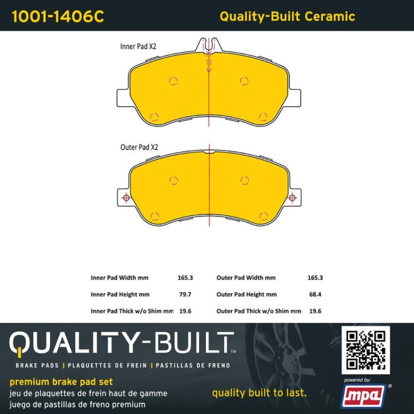 MPA 1001-1406C Quality-Built Premium Ceramic Brake Pads w/ Hardware