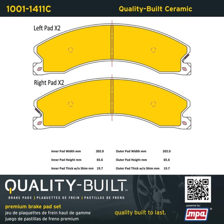 MPA 1001-1411C Quality-Built Premium Ceramic Brake Pads w/ Hardware