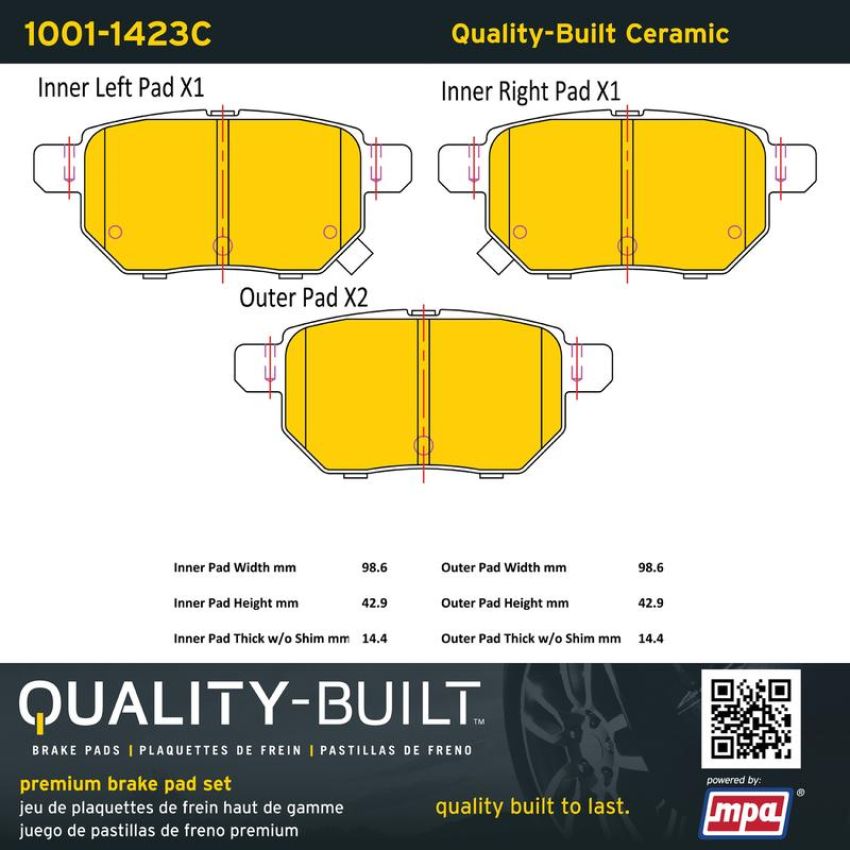 MPA 1001-1423C Quality-Built Premium Ceramic Brake Pads w/ Hardware