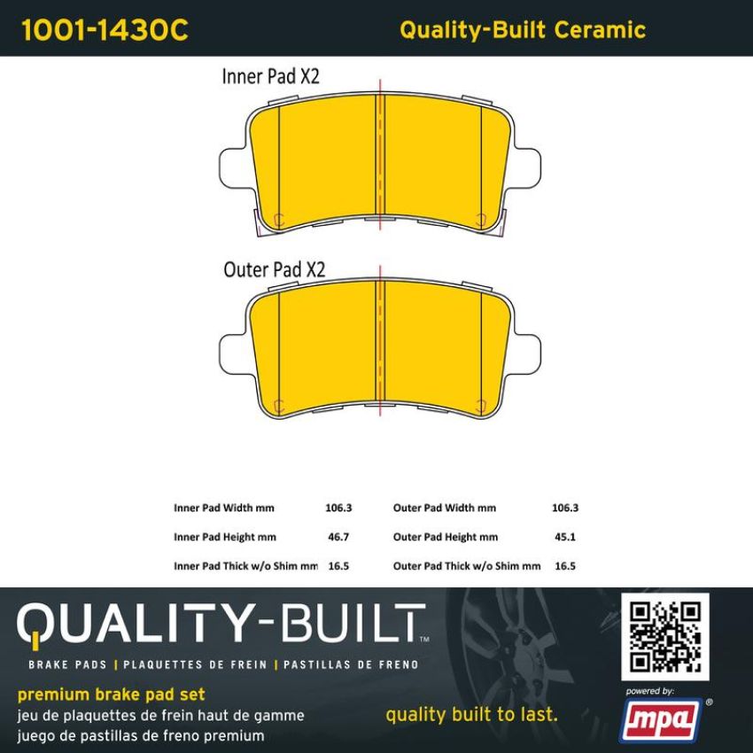 MPA 1001-1430C Quality-Built Premium Ceramic Brake Pads w/ Hardware
