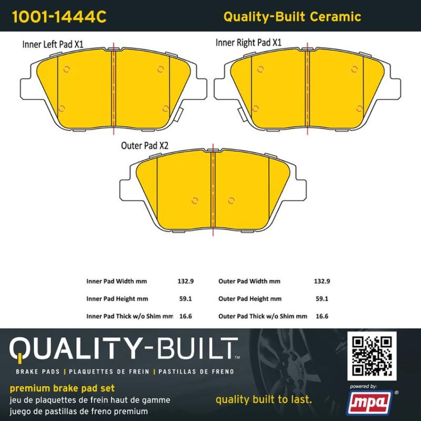 MPA 1001-1444C Quality-Built Premium Ceramic Brake Pads w/ Hardware