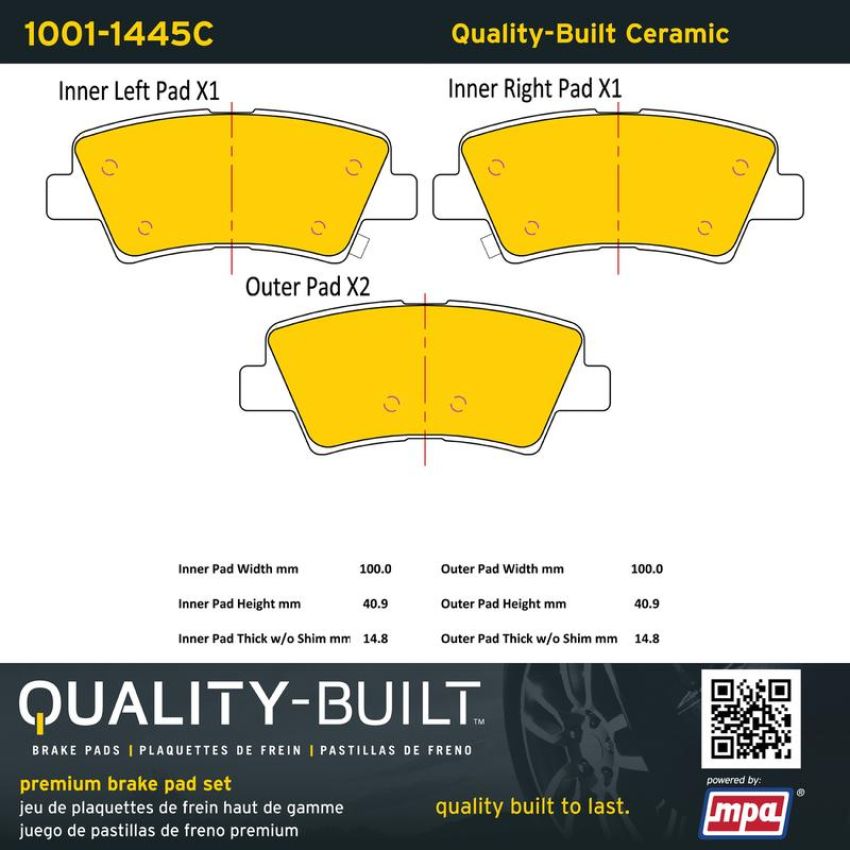 MPA 1001-1445C Quality-Built Premium Ceramic Brake Pads w/ Hardware