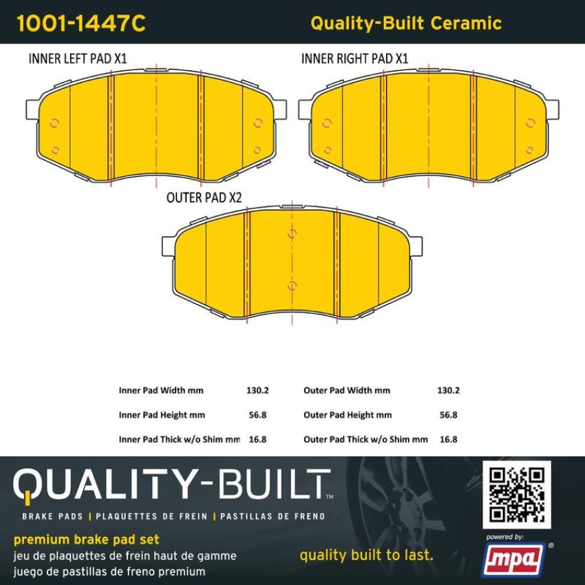 MPA 1001-1447C Quality-Built Premium Ceramic Brake Pads w/ Hardware