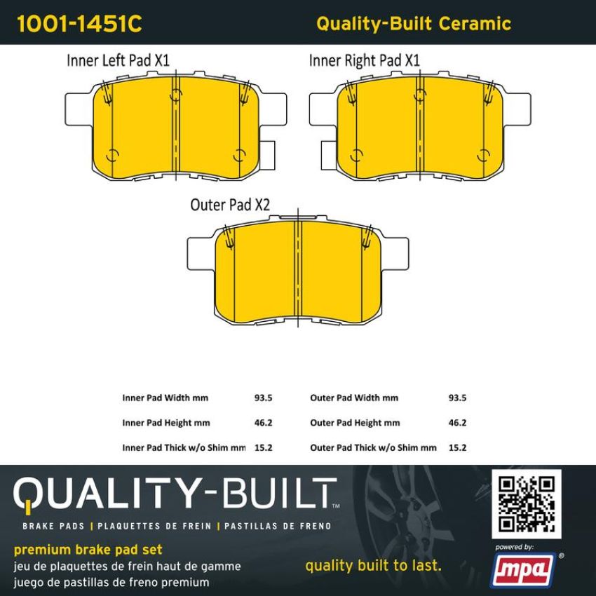 MPA 1001-1451C Quality-Built Premium Ceramic Brake Pads w/ Hardware