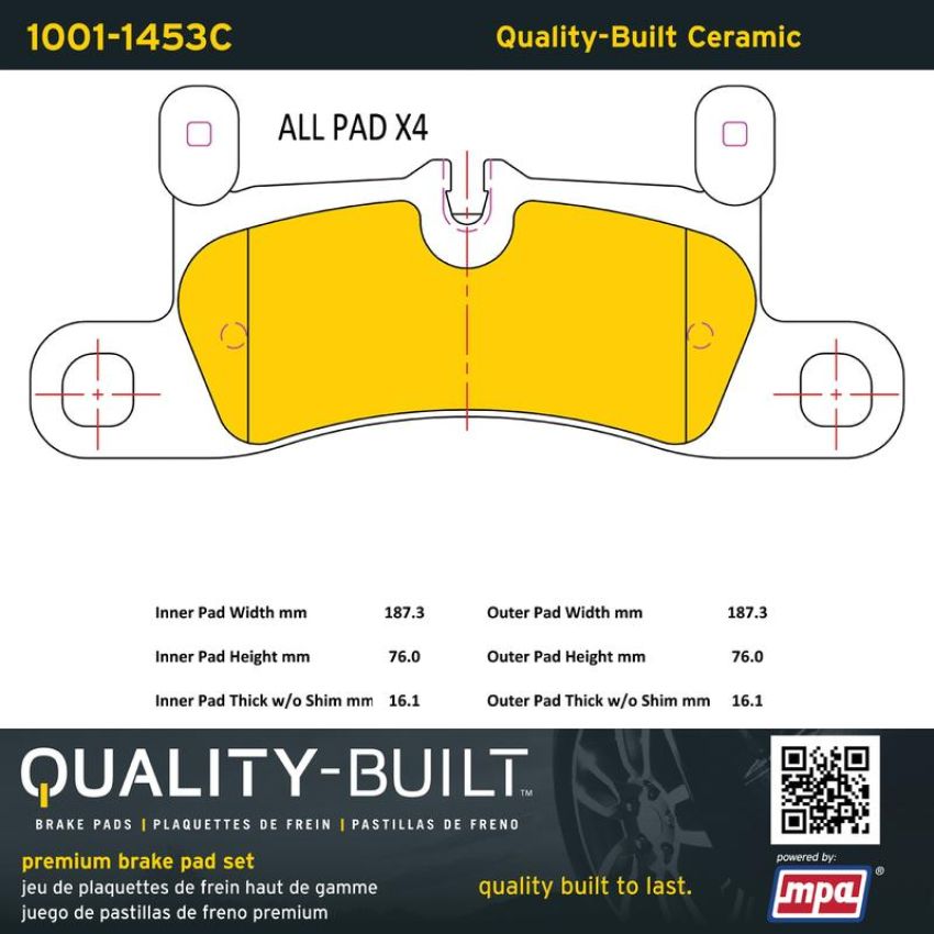 MPA 1001-1453C Quality-Built Premium Ceramic Brake Pads w/ Hardware