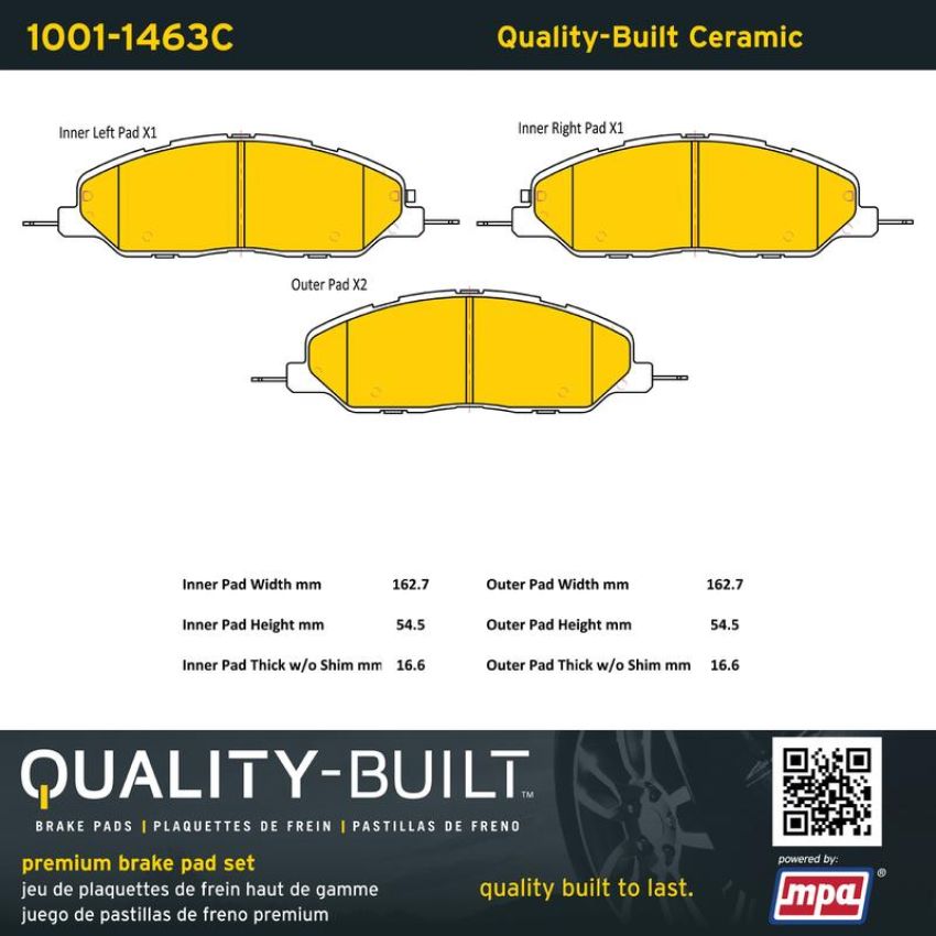 MPA 1001-1463C Quality-Built Premium Ceramic Brake Pads w/ Hardware