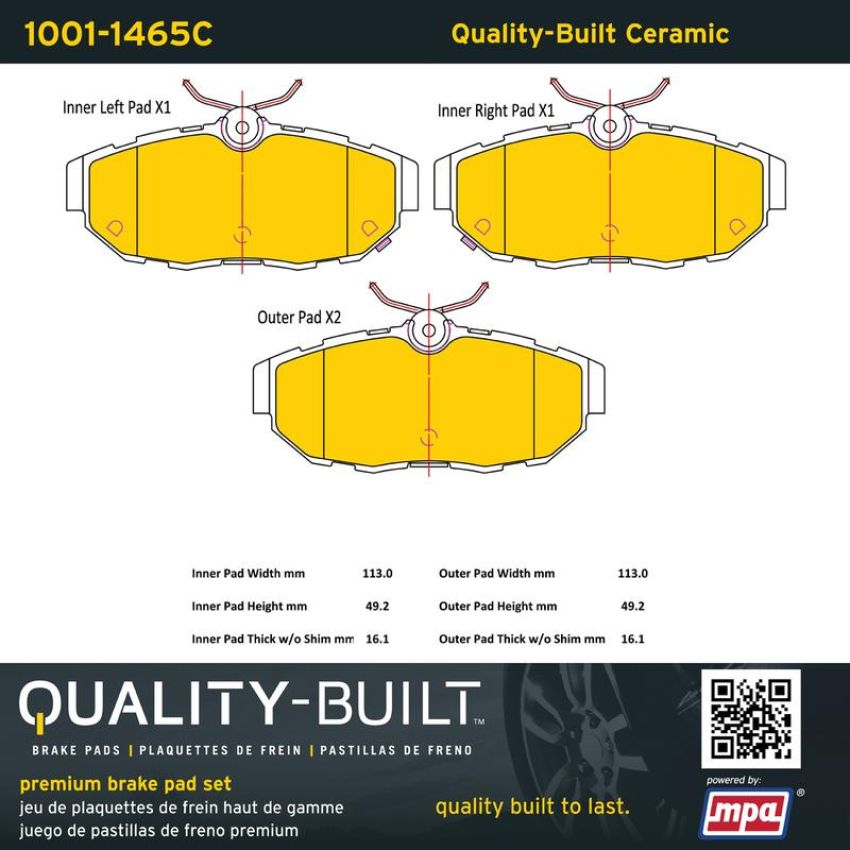 MPA 1001-1465C Quality-Built Premium Ceramic Brake Pads w/ Hardware