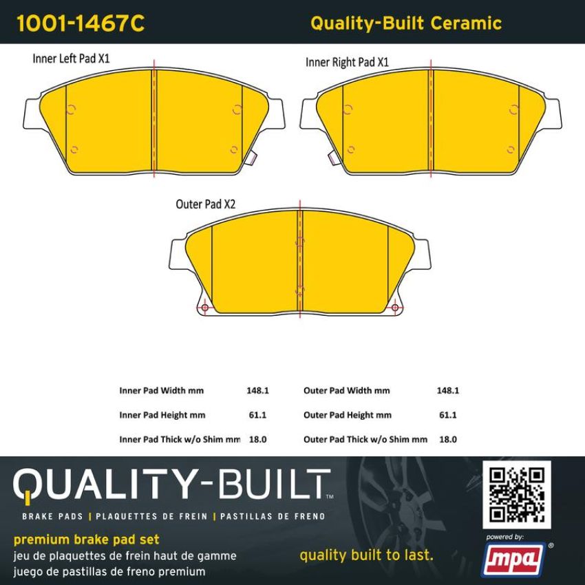 MPA 1001-1467C Quality-Built Premium Ceramic Brake Pads w/ Hardware