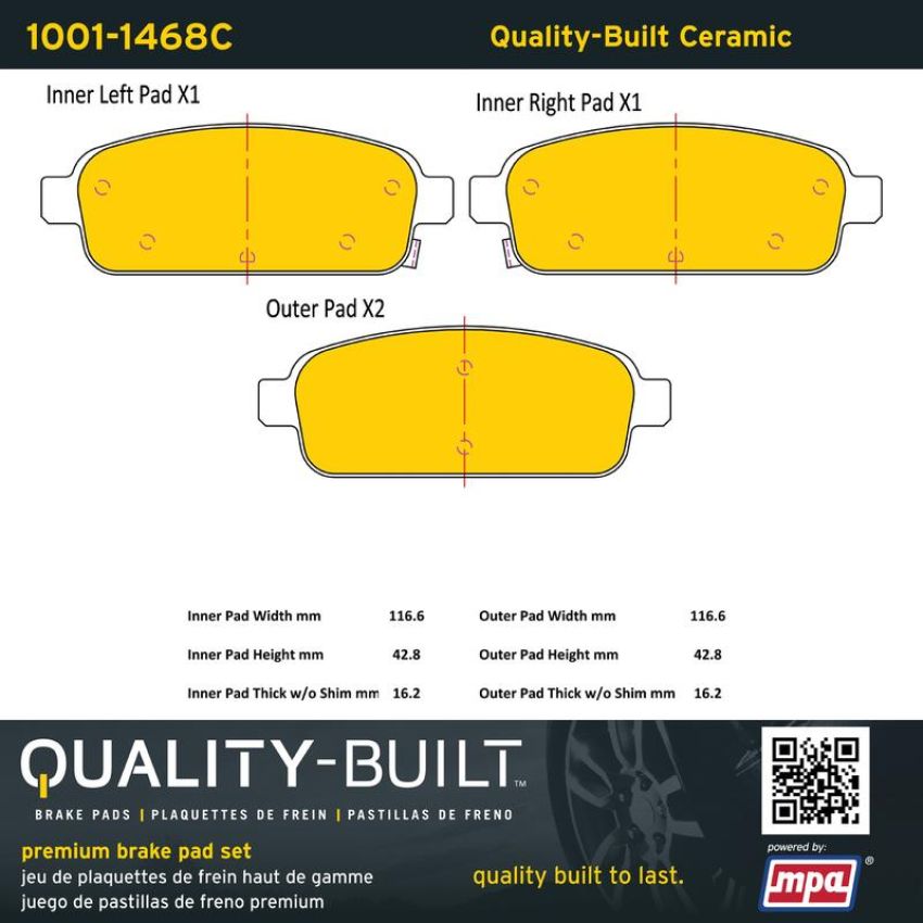 MPA 1001-1468C Quality-Built Premium Ceramic Brake Pads w/ Hardware