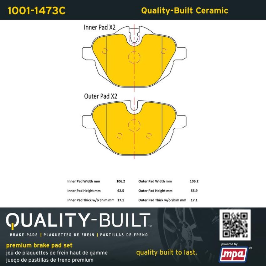 MPA 1001-1473C Quality-Built Premium Ceramic Brake Pads w/ Hardware