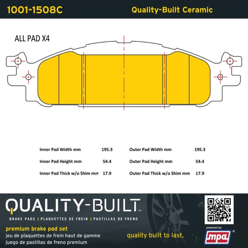 MPA 1001-1508C Quality-Built Premium Ceramic Brake Pads w/ Hardware
