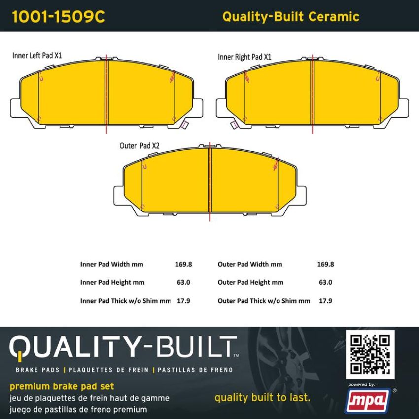 MPA 1001-1509C Quality-Built Premium Ceramic Brake Pads w/ Hardware