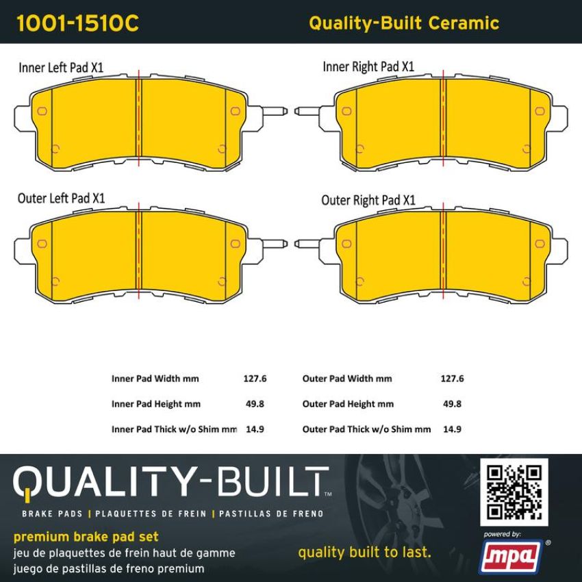 MPA 1001-1510C Quality-Built Premium Ceramic Brake Pads w/ Hardware
