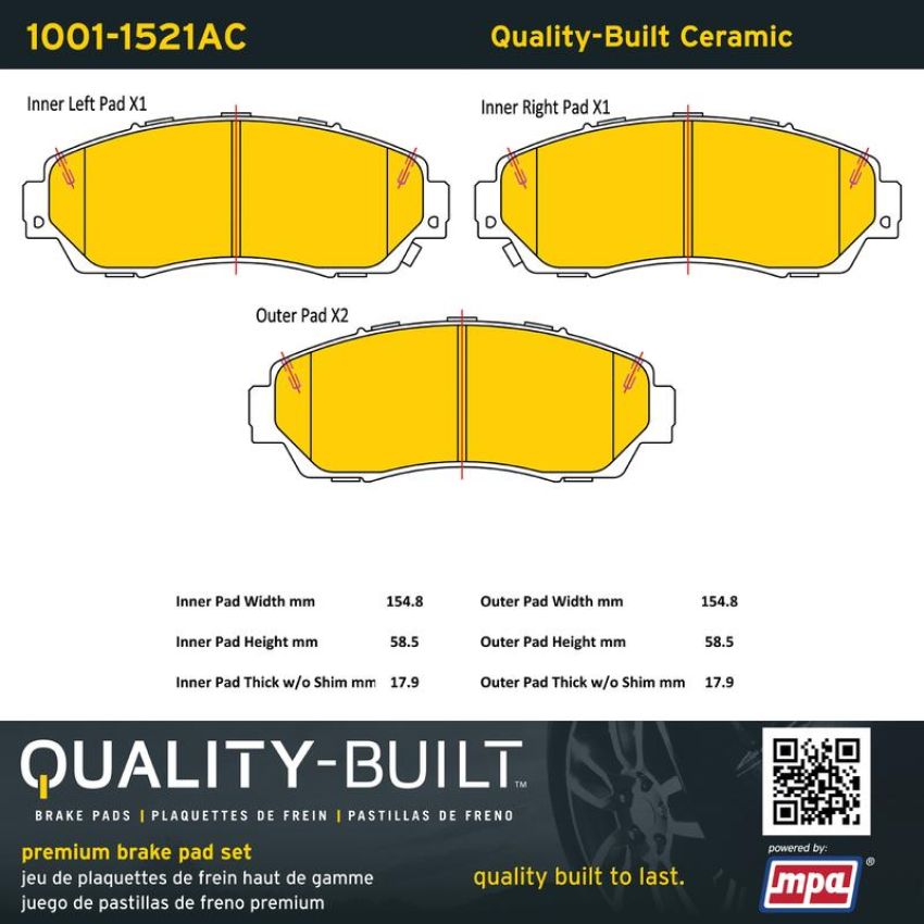 MPA 1001-1521AC Quality-Built Premium Ceramic Brake Pads w/ Hardware