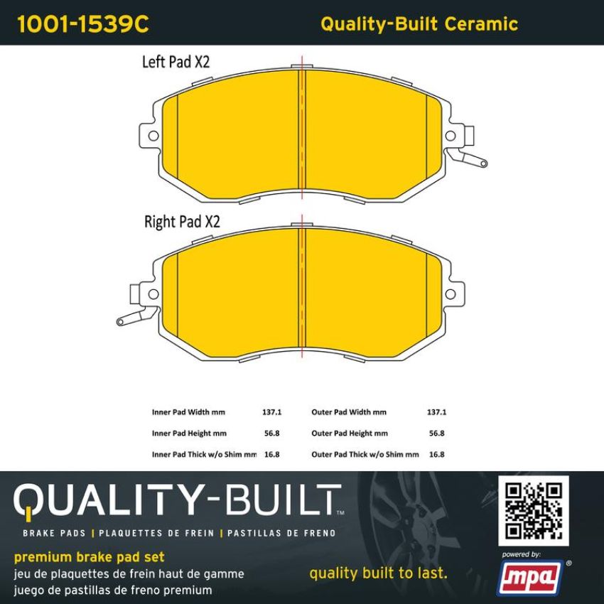 MPA 1001-1539C Quality-Built Premium Ceramic Brake Pads w/ Hardware